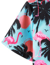 Men's Flamingo Blue and White Striped Tropical Print Summer Holiday Hawaiian Short Sleeve Shirt