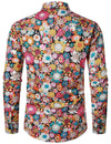 Men's Floral Cotton Flower Button Up 70s Long Sleeve Dress Shirt
