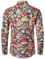 Men's Floral Cotton Flower Button Up 70s Long Sleeve Dress Shirt