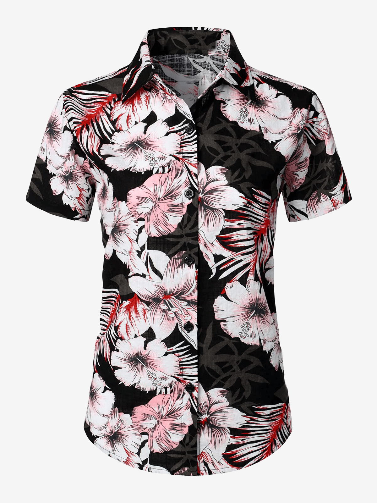 Women's Floral Print Blouse Flower Hawaiian Cotton Short Sleeve Beach Summer Aloha Shirt
