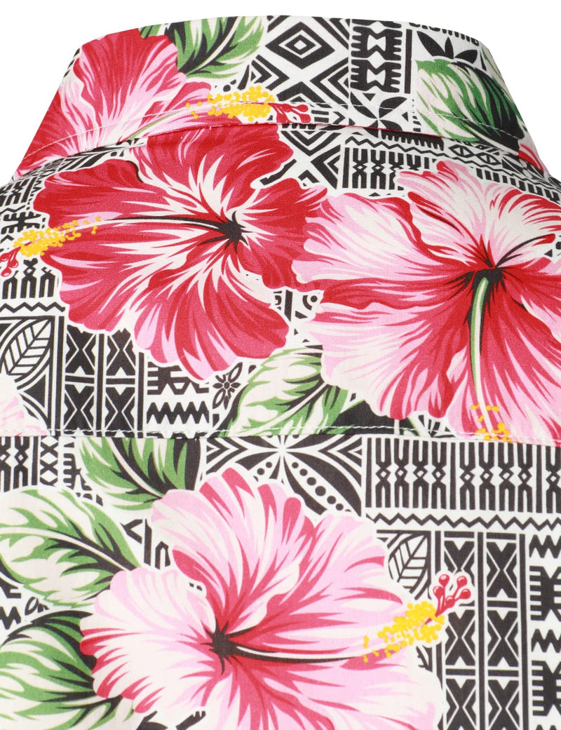 Men's Pink Floral Hibiscus Print Button Vintage Vacation Hawaiian Short Sleeve Shirt