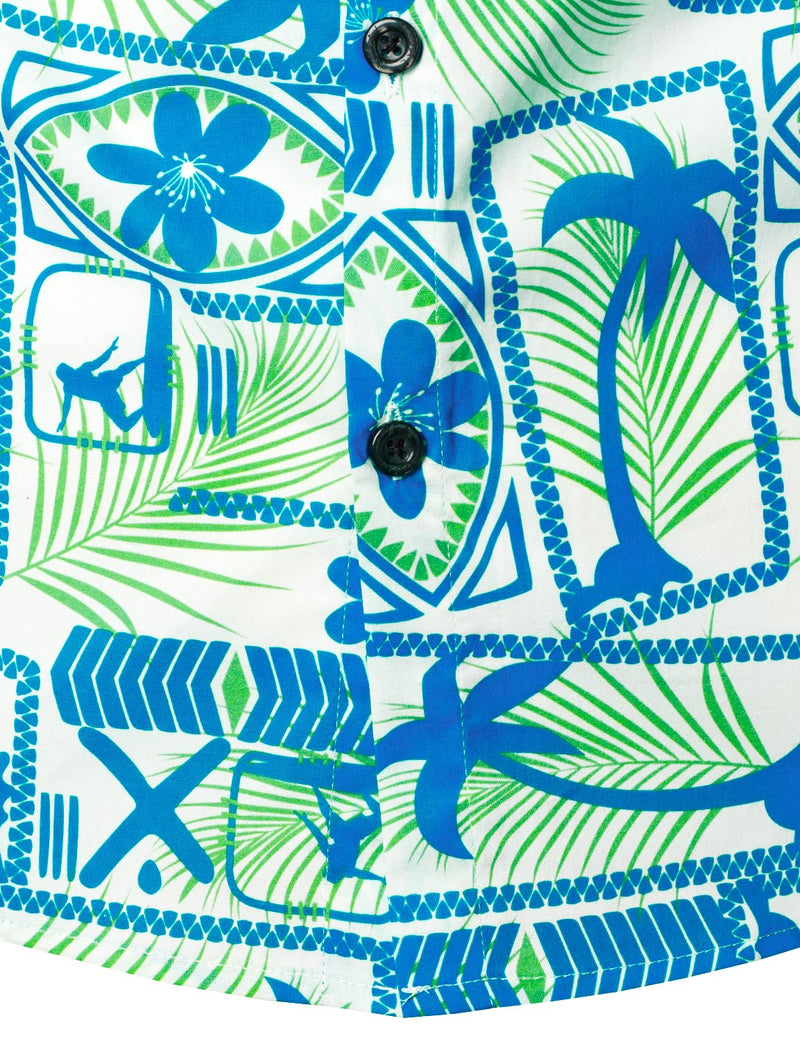 Men's Tropical Print Green Hawaiian Summer Beach Casual Short Sleeve Shirt