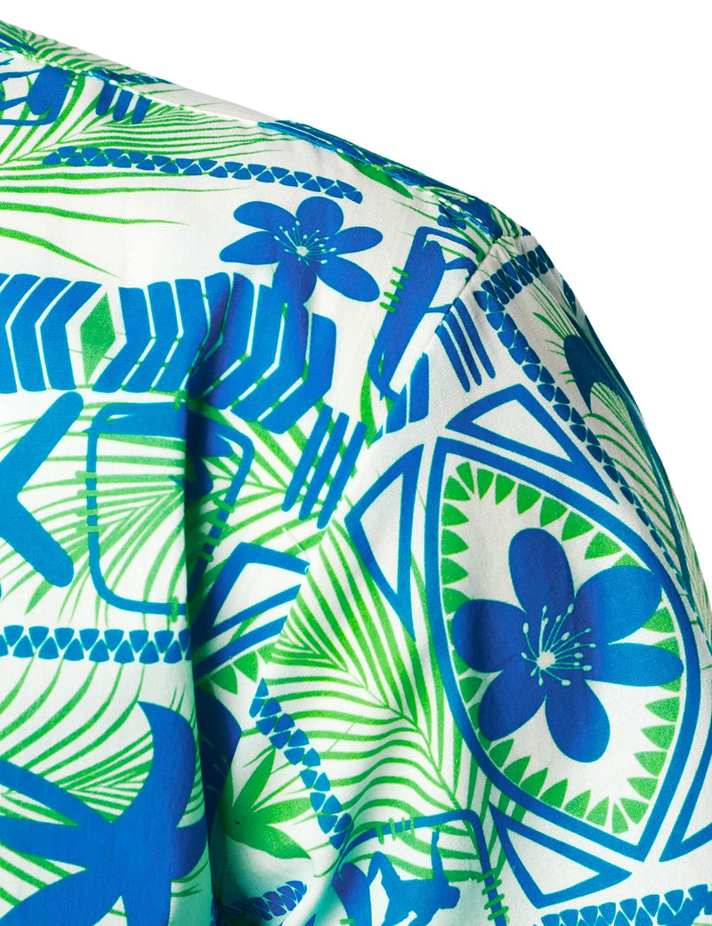 Men's Tropical Print Green Hawaiian Summer Beach Casual Short Sleeve Shirt