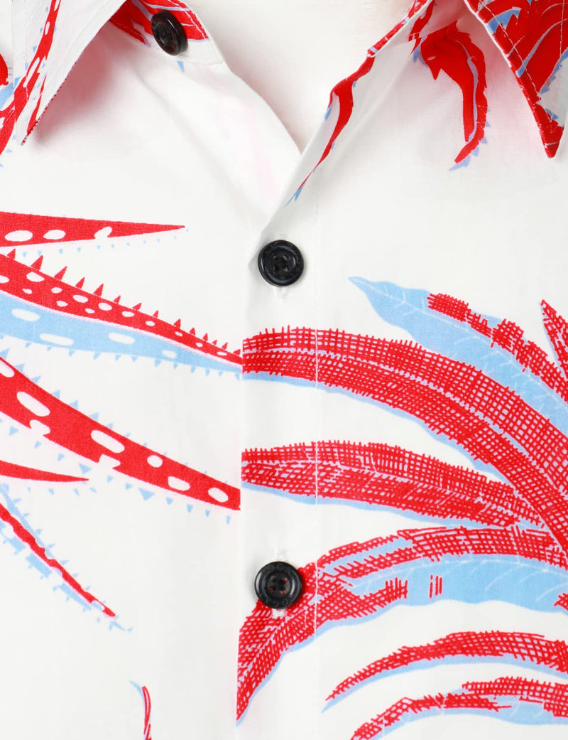Men's Floral Button Up Casual 100% Cotton Summer Plant Vacation Short Sleeve Shirt