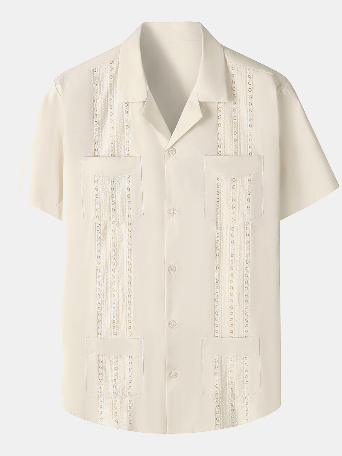 Men's Guayabera Cuban Short Sleeve Casual Button Beach Shirt