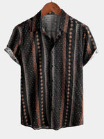 Men's Retro Button Up Short Sleeve Cotton 70s Shirt