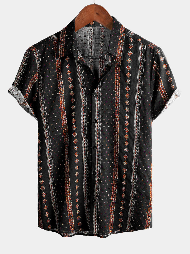 Men's Retro Button Up Short Sleeve Cotton 70s Shirt