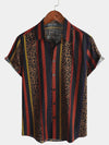 Men's Leopard Vintage Vertical Striped Cool Summer Vacation Short Sleeve Button Up Shirt