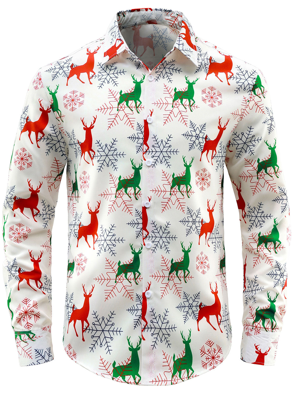 Men's Christmas Elk Holiday Button Down Long Sleeve Shirt