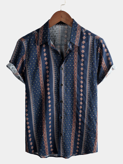 Bundle Of 3 | Men's Retro Floral Print Cotton Vintage Holiday Western Short Sleeve Shirts