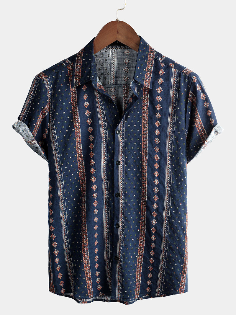 Bundle Of 3 | Men's Retro Floral Print Cotton Vintage Holiday Western Short Sleeve Shirts