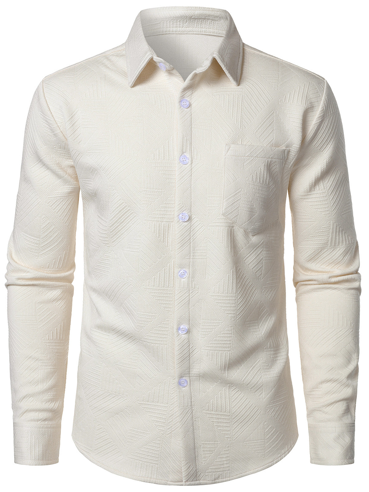 Men's Casual Geometric Beige Long Sleeve Shirt