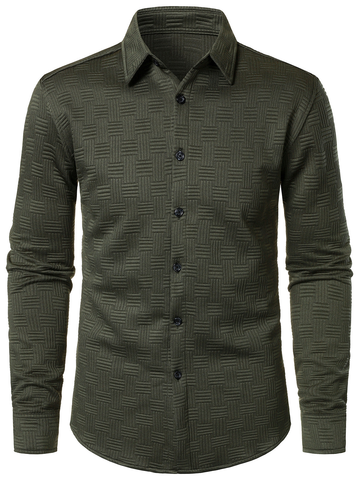Men's Casual Geometric Green Long Sleeve Shirt