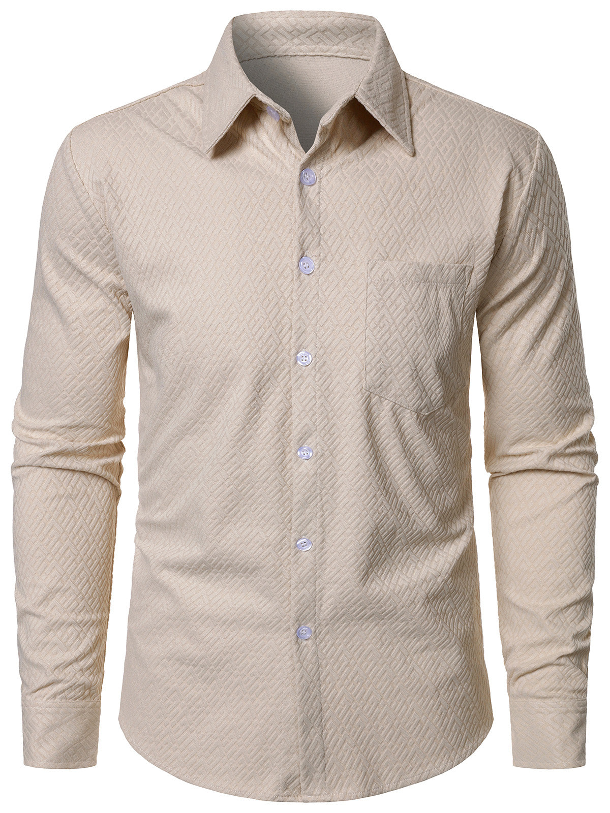 Men's Casual Geometric Khaki Long Sleeve Shirt