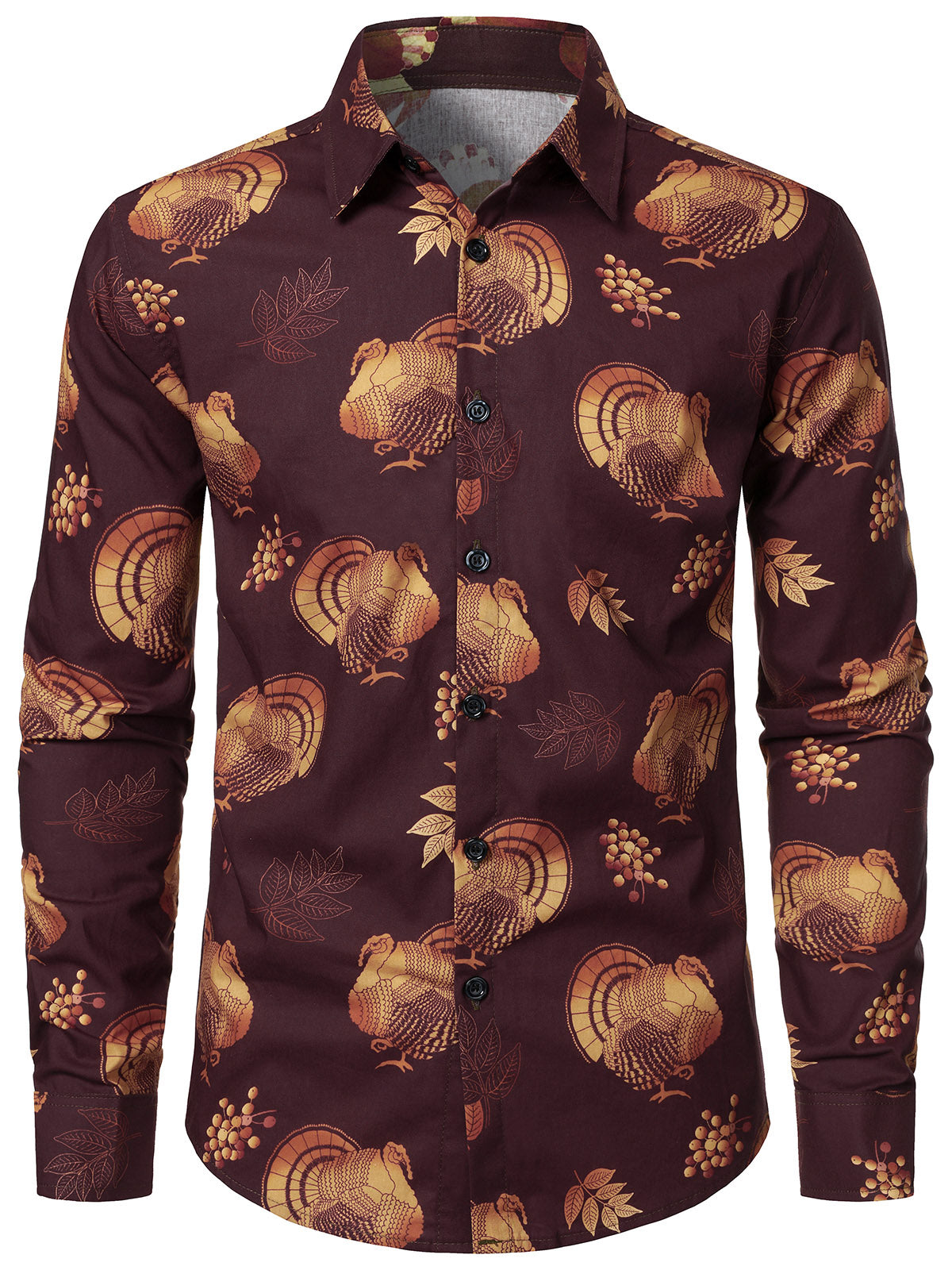 Men's Thanksgiving Turkey Vintage Funny Cotton Long Sleeve Shirt