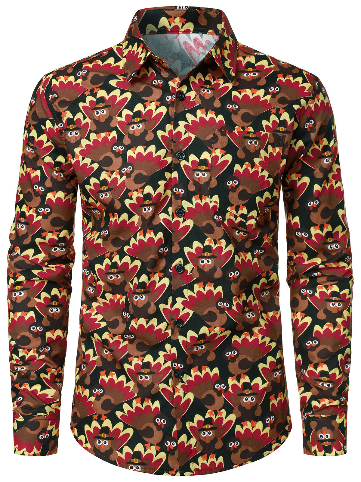 Mens Funny Cotton Thanksgiving Holiday Turkey Long Sleeve Shirt