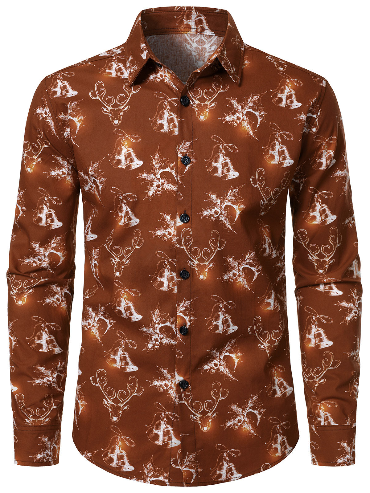 Men's Christmas Reindeer Cotton Long Sleeved Shirt