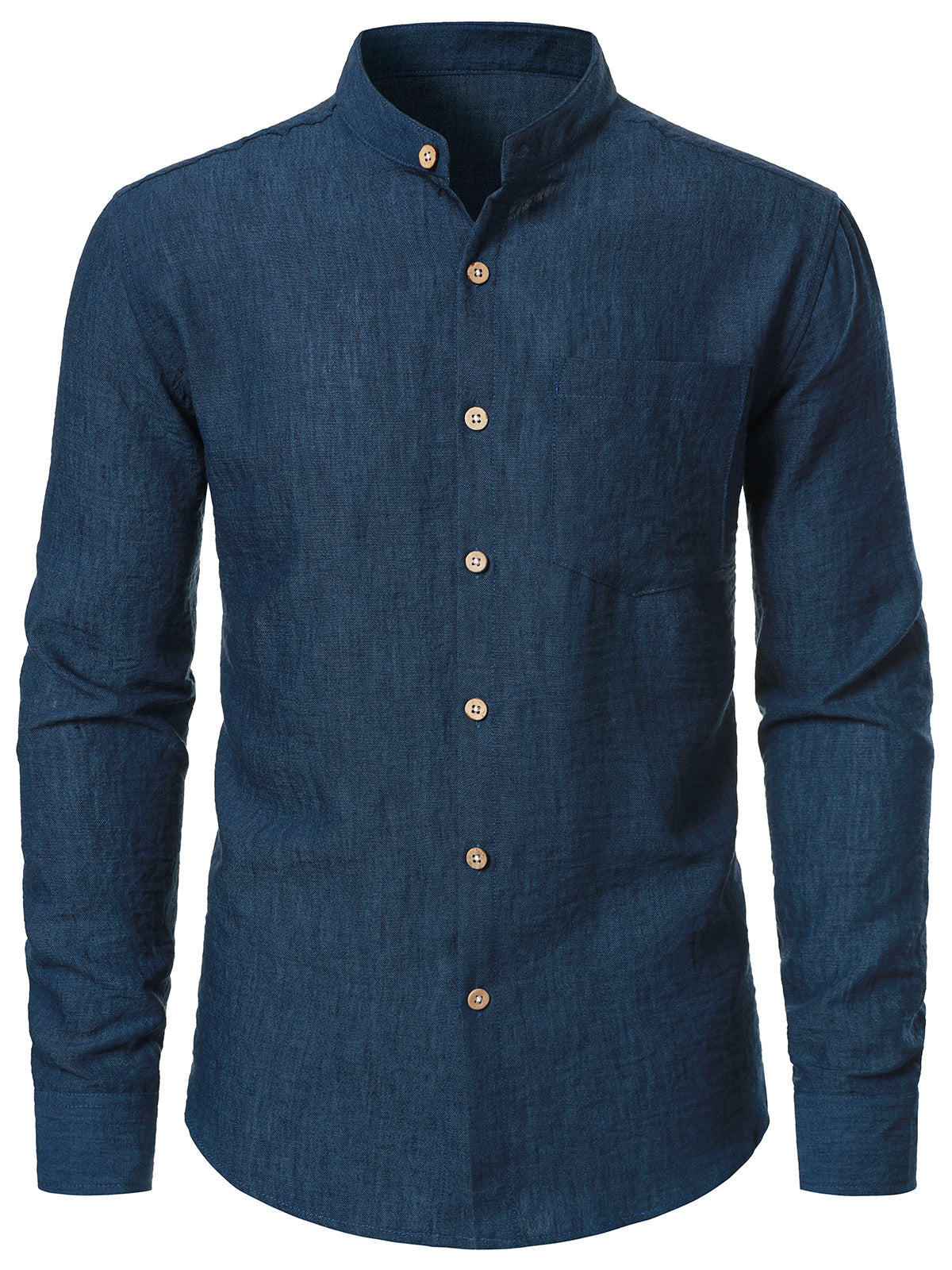 Men's Navy Blue Solid Comfort Long Sleeve Shirt