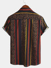 Men's Leopard Vintage Vertical Striped Cool Summer Vacation Short Sleeve Button Up Shirt