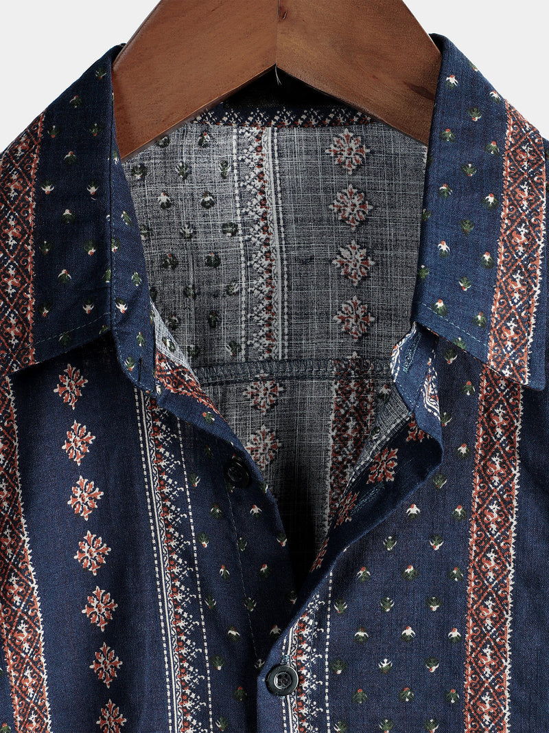 Bundle Of 3 | Men's Retro Floral Print Cotton Vintage Holiday Western Short Sleeve Shirts