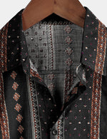 Men's Retro Black Striped Print Button Up 70s Vintage Short Sleeve Western Shirt