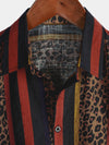 Men's Leopard Vintage Vertical Striped Cool Summer Vacation Short Sleeve Button Up Shirt