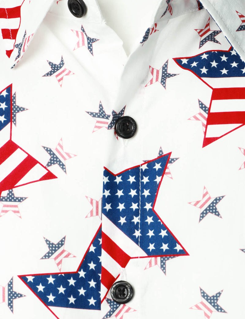 Men's American Flag USA Patriotic 4th of July Star Print Button Holiday Short Sleeve Shirt