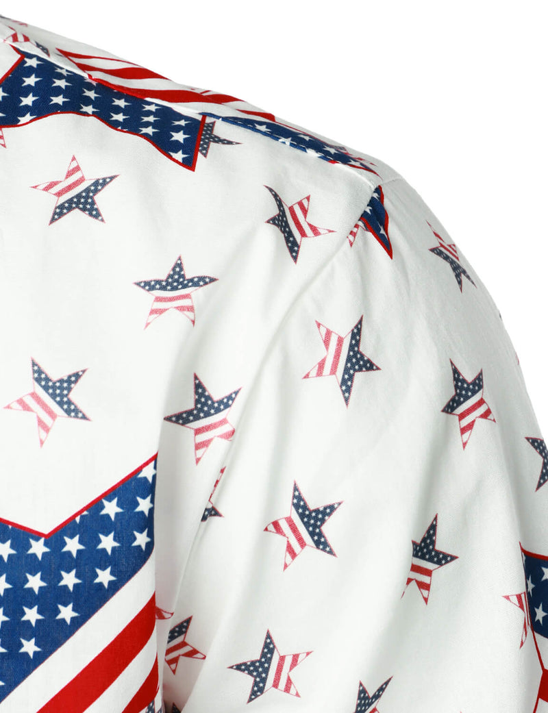 Men's American Flag USA Patriotic 4th of July Star Print Button Holiday Short Sleeve Shirt