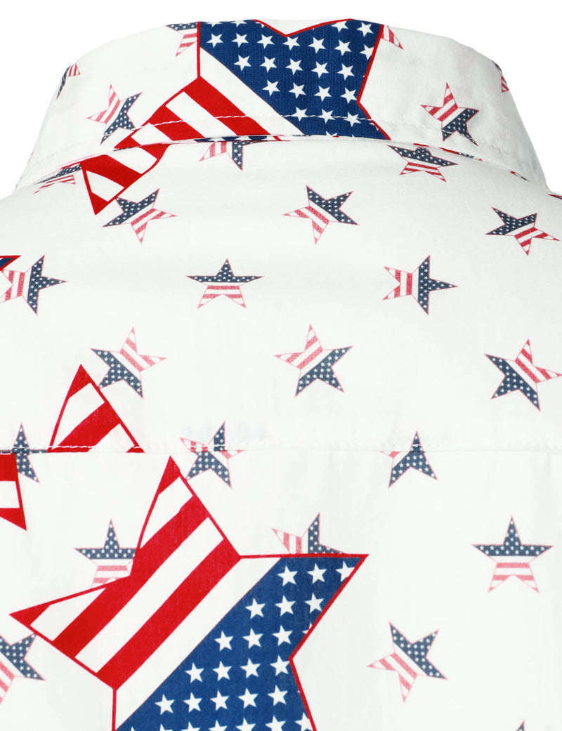 Men's American Flag USA Patriotic 4th of July Star Print Button Holiday Short Sleeve Shirt