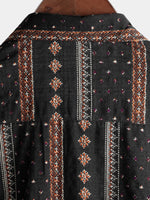 Men's Retro Black Striped Print Button Up 70s Vintage Short Sleeve Western Shirt