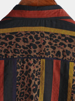 Men's Leopard Vintage Vertical Striped Cool Summer Vacation Short Sleeve Button Up Shirt