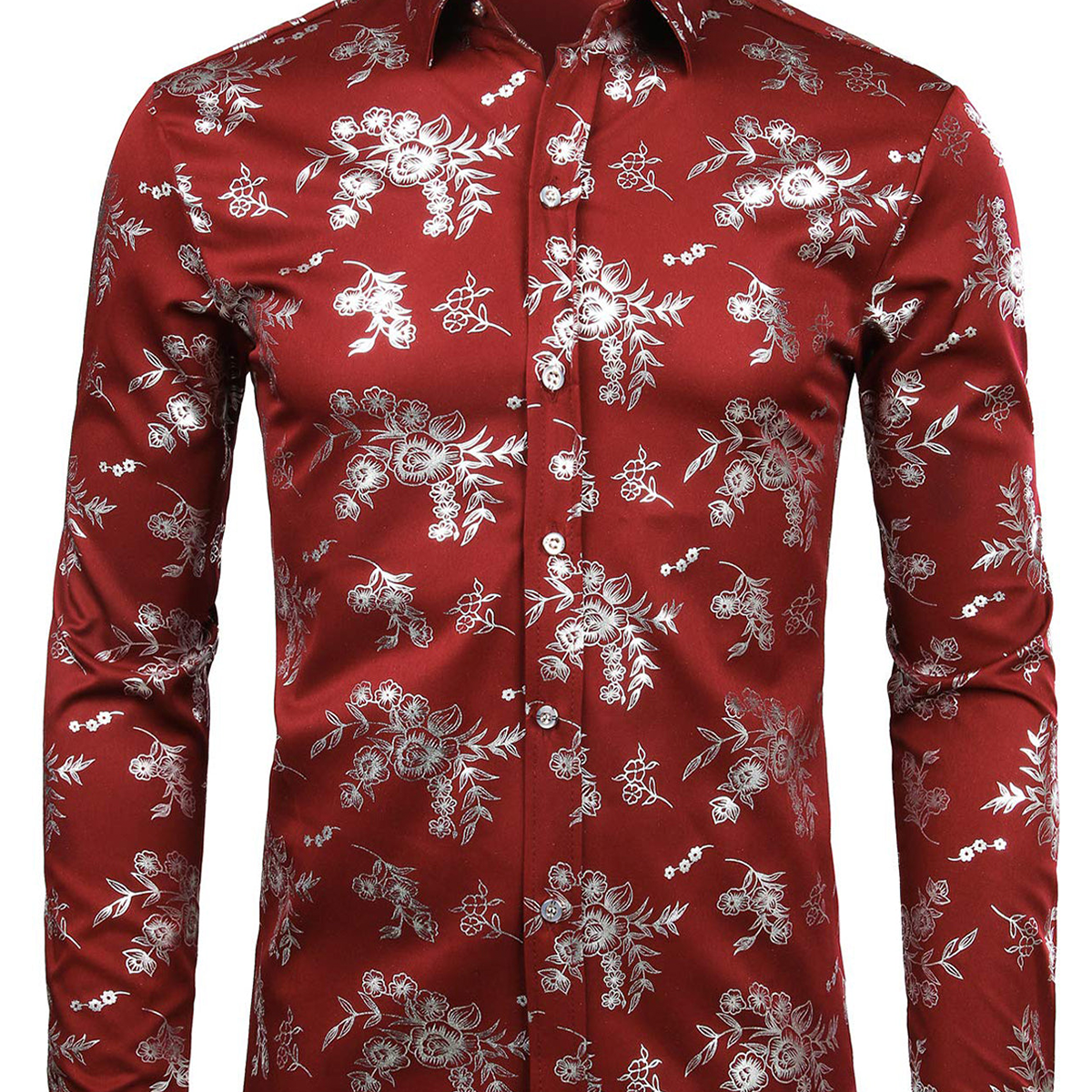Men's Casual Shiny Print Slim Long-sleeved Floral Shirt