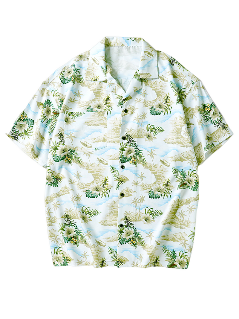 Men's Cool Tropical Print Pocket Summer Holiday Short Sleeve Shirt