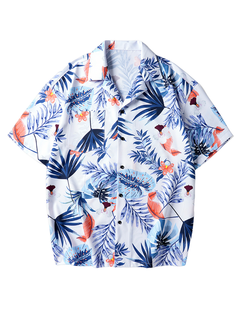Men's Casual Cuban Collar Tropical Print Summer Short Sleeve Shirt