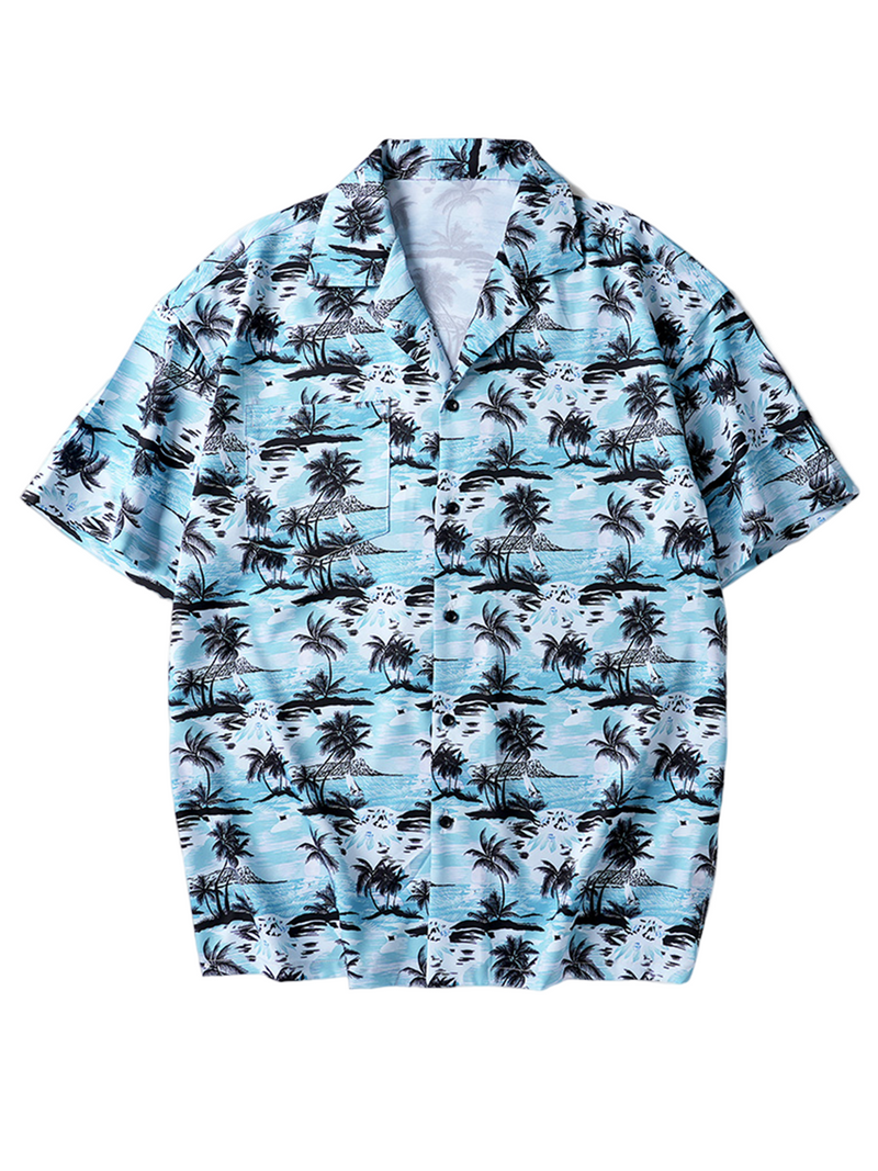 Men's Casual Cuban Collar Tropical Print Summer Short Sleeve Shirt