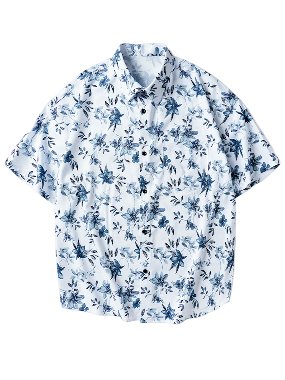 Men's Floral Print Pocket Button Up Hawaiian Summer Short Sleeve Shirt