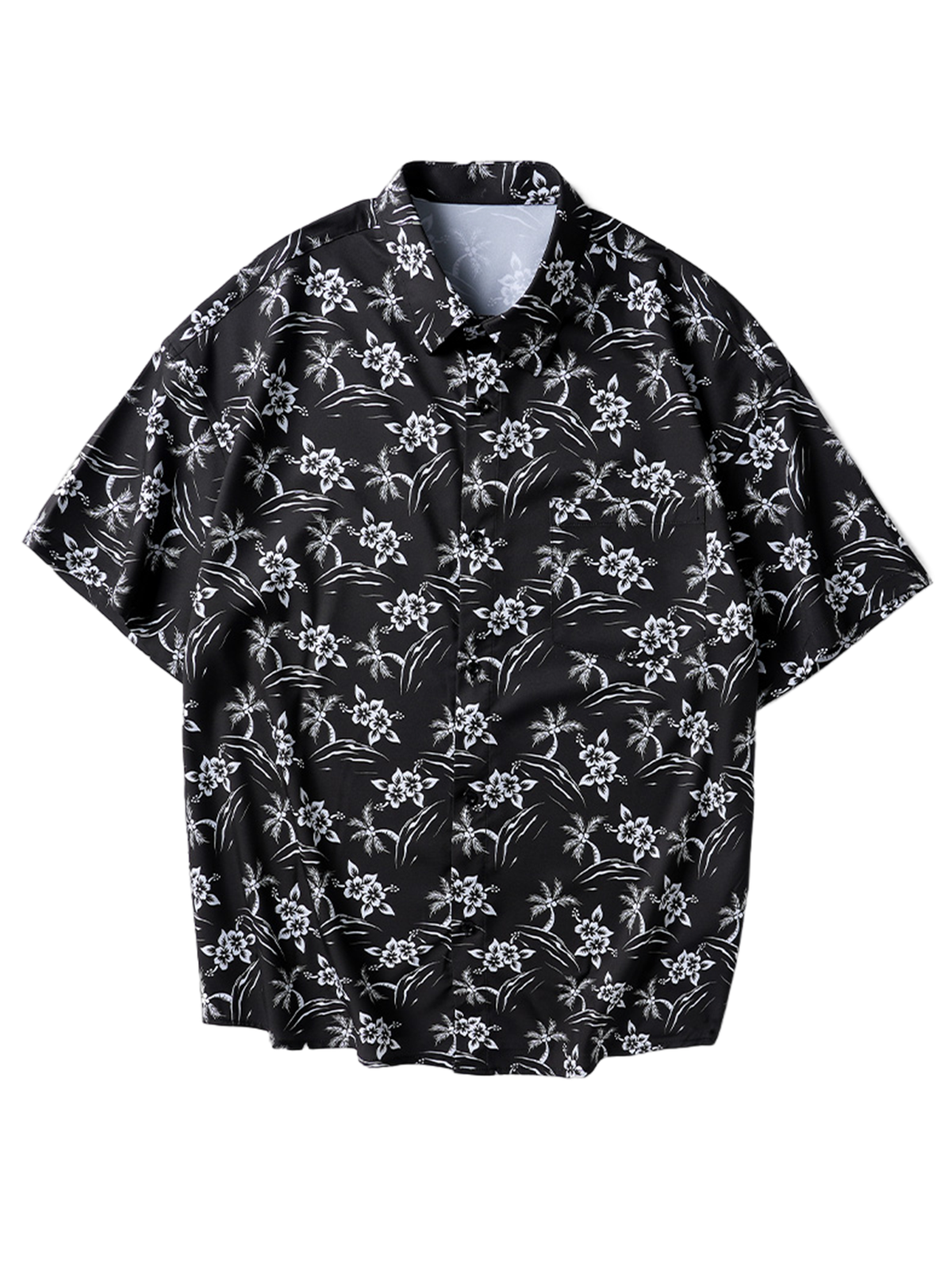 Men's Floral Print Pocket Button Up Hawaiian Summer Short Sleeve Shirt