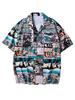 Men's Casual Cuban Collar Tropical Print Summer Short Sleeve Shirt