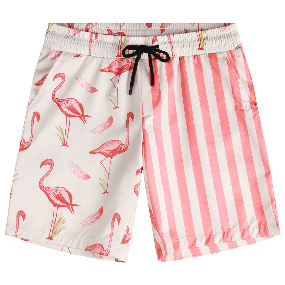 Men's Flamingo and Pink Striped Animal Aloha Beach Hawaiian Shorts