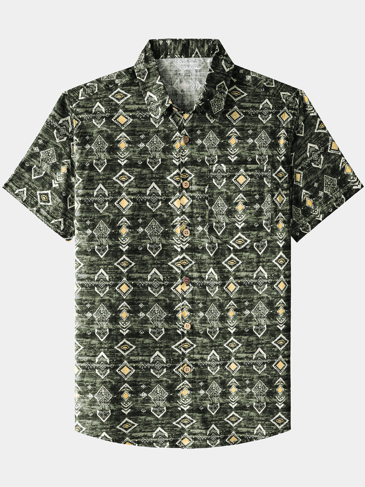 Men’s Breathable Geometric Short Sleeve Button Down Cool Casual Shirt