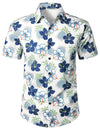 Men's Pineapple Blue Floral Cotton Fruit Tropical Flower Button Up Short Sleeve Holiday Hawaiian Shirt