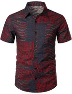 Men's Short Sleeve Striped Printed Retro Cotton Shirt