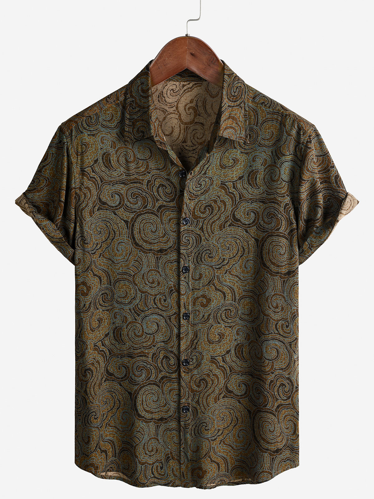Men's Casual Holiday Button Up Brown Short Sleeve Shirt