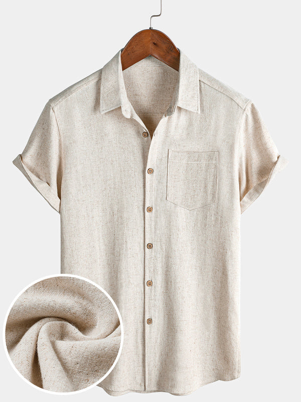 Men's Comfort Solid Sport Beige Short Sleeve Shirt