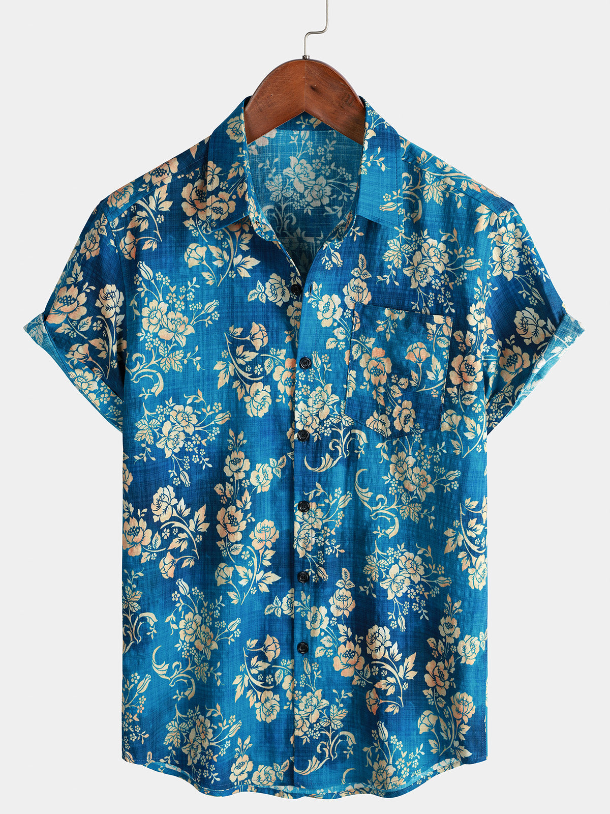 Men’s Casual Floral Print Short Sleeve Breathable Holiday Beach Shirt