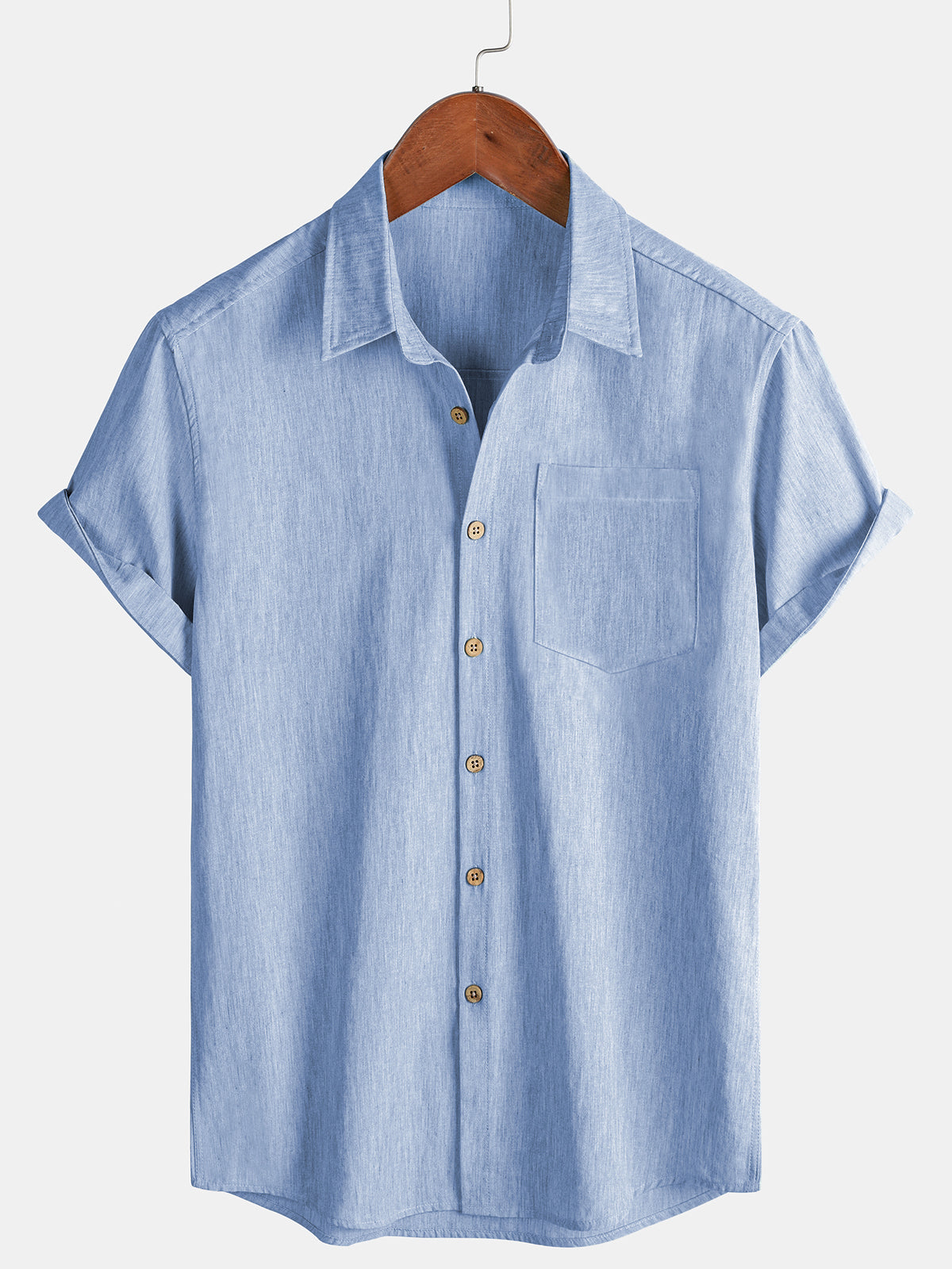 Men's Comfort Solid Blue Sport Short Sleeve Shirt