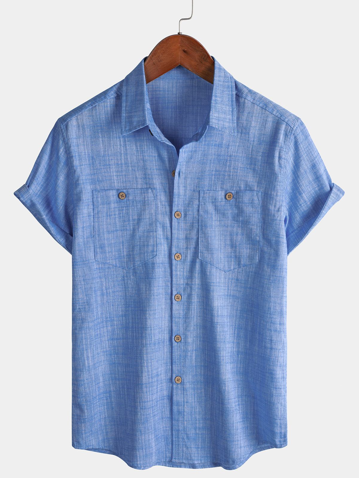 Men's Casual Breathable 100% Cotton Dual Pocket Short Sleeve Collar Shirt