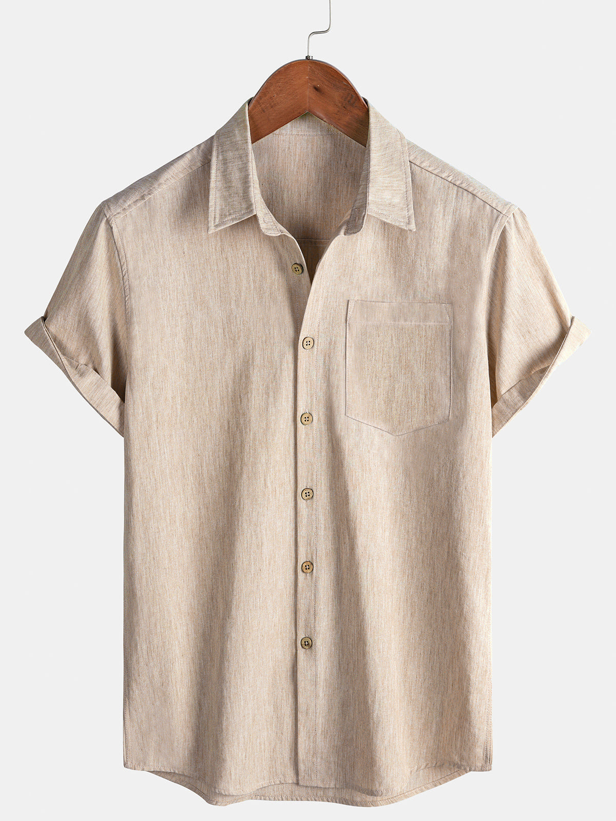 Men's Comfort Solid Beige Sport Short Sleeve Shirt