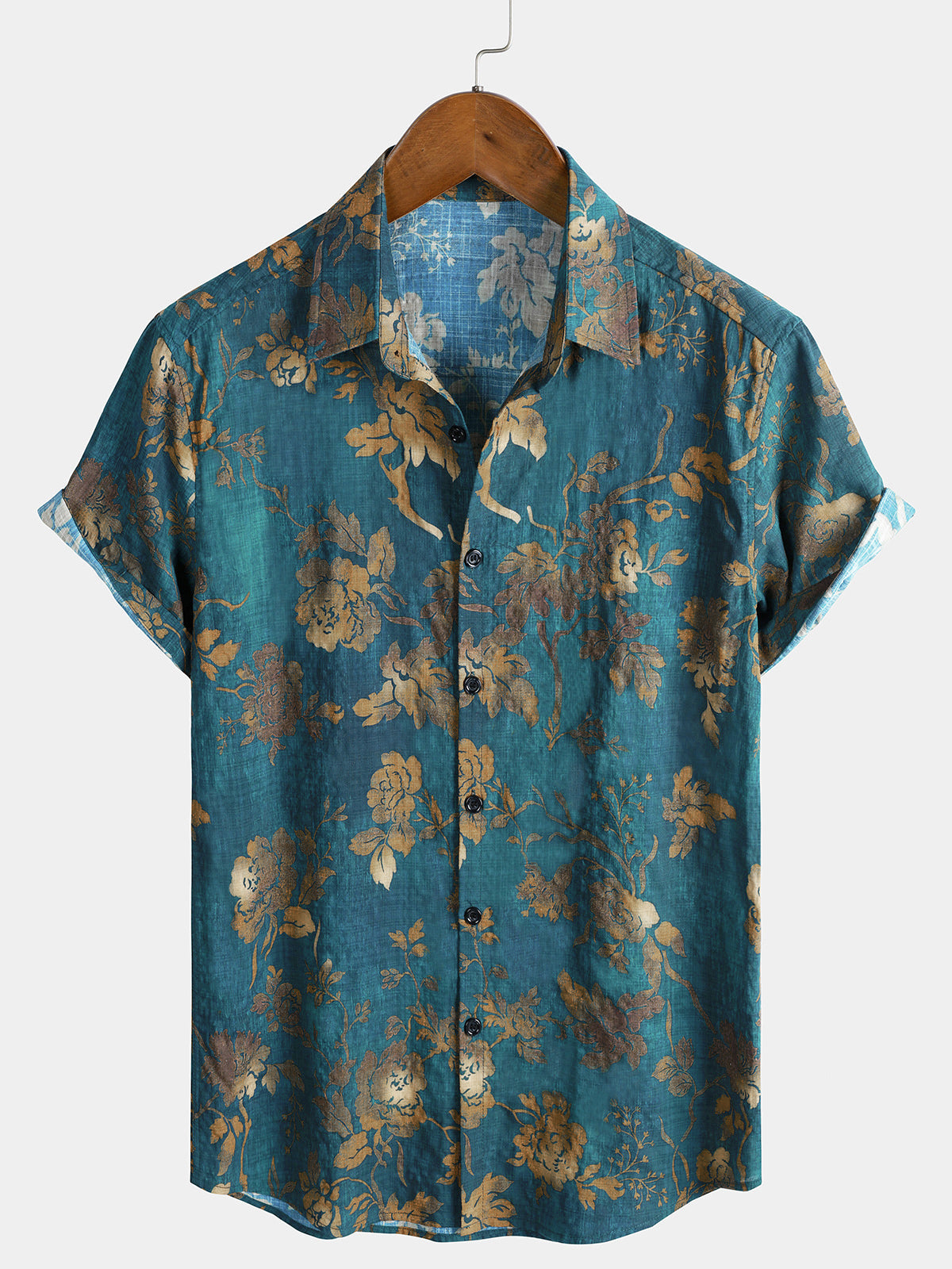 Men's Vacation Blue Cotton Short Sleeve Vintage Hawaiian Shirt