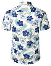 Men's Pineapple Blue Floral Cotton Fruit Tropical Flower Button Up Short Sleeve Holiday Hawaiian Shirt